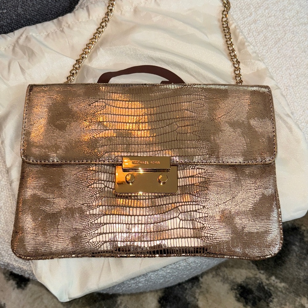 Michael Kors Sloan Lizard-Effect Metallic
Leather Clutch, NEW